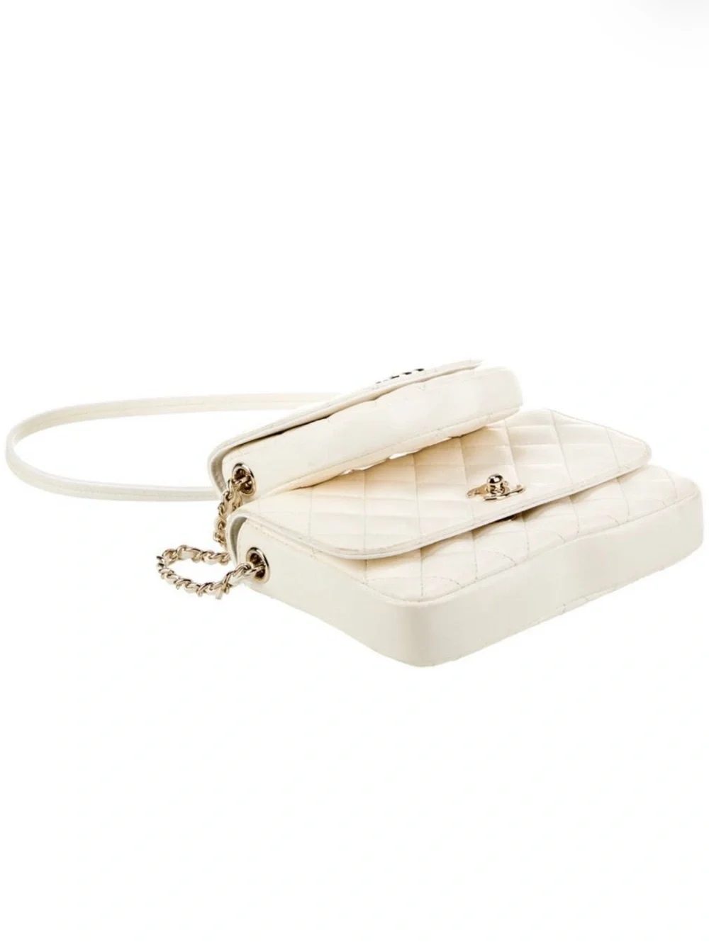 CHANEL Cream Quilted Leather Crossbody Bag with Gold Chain